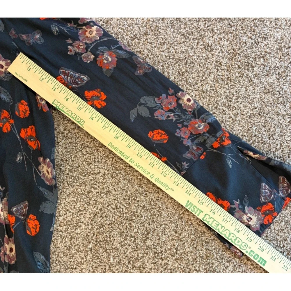 Free People Floral Boho Tunic Top‎ Small Navy Orange Butterfly Peasant Blouse